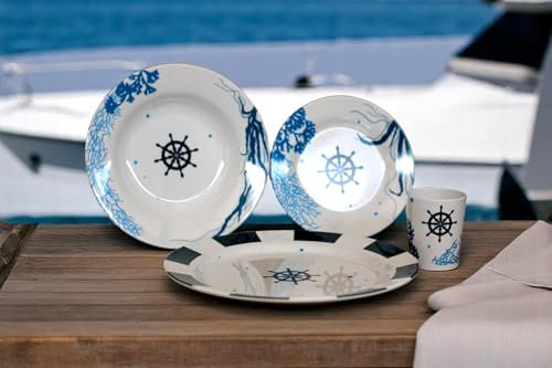 Ensemble élégant de vaisselle pour bateaux set nautique en mélamine. Résistants, légers et parfaits pour les yachts, les bateaux et le camping.