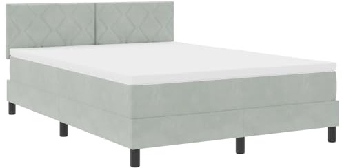 vidaXL Boxspringbett mit Matratze Hellgrau 160 x 200 cm Stoff, Moderner Schlafzimmer-Furnitur, Coole Samt-Bett, langlebige Schaum-Matratze, stylisch anpassbar für Guten Schlaf