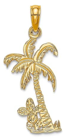 Collier avec pendentif palmier en or jaune massif 10 carats de 11,5 mm pour femme