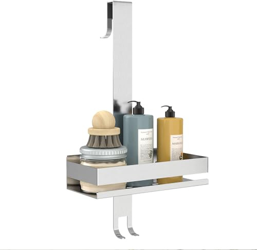 DIYGEEK Mensola Doccia da Appendere, Porta Shampoo da Doccia in 304 Acciaio Inox da Appendere al Porte Doccia in Vetro, Argento