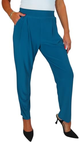 Paulo Due Smart Pull On Trousers for Women High Rise Elasticated Waist | Ladies Tapered Leg Trousers, Stretch On, Lightweight Trouser UK, Smart Office