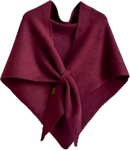Stickad triangelsjal för kvinnor, klädd resa varm omlott ull kashmir cardigan Pashmina enfärgad sjal halsduk, Röd, 260cm*30CM