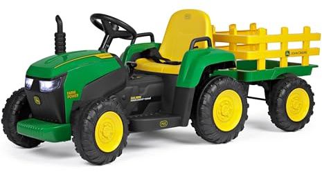 Peg Perego John Deere Farm Power Electric Ride On Tractor for Toddlers, 12V Battery Powered Tractor with Remote Control & Manual Mode, with Trailer, Lights & Sounds, Ages 18+ Months