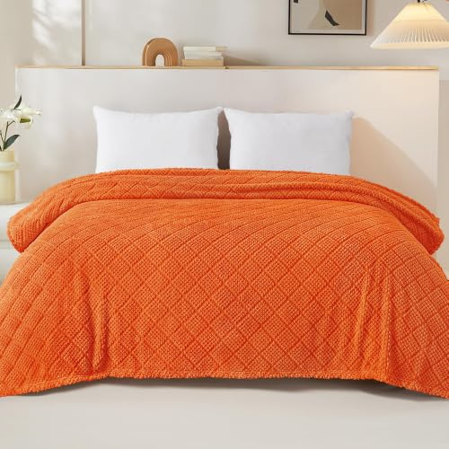 Whale Flotilla Kuscheldecke Weiche Decke 150x200 cm Fleecedecke | Waffeldecke Sofadecke Tagesdecke, Bettüberwurf, Leicht, Atmungsaktiv, Flauschig, für alle Jahreszeiten, Orange