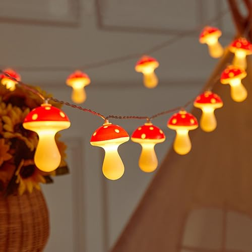 Koboko LED Pilz Lichterkette, 3M 20 LED Warmweiß Fliegenpilz Lichterketten, Pilz Deko Lichterkette Innen Außen Batterie, Mushroom Lichterketten für Weihnachten, Halloween, Hochzeit, Party Dekoration