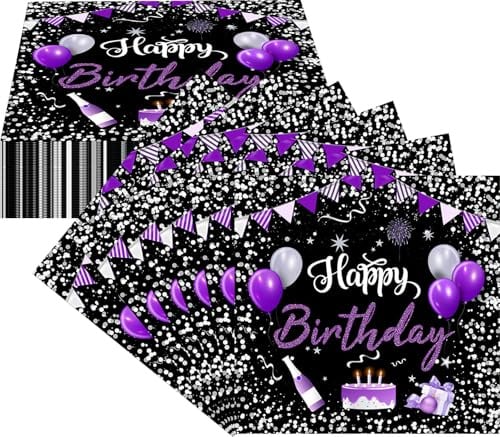 Ovanda Lila Servietten Geburtstag, 20 Stück Happy Birthday Servietten | Frau Schwarz Lila Thema Einweg Papier Servietten, Geburtstagsservietten,Tischdeko Geburtstag Party Papierservietten