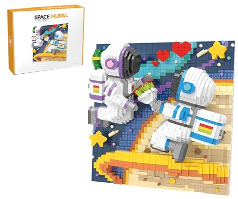 Raumfahrt Astronaut Mural Micro Bausteine Bausatz, 3060 Teile 3D Weltraum Serien Mini Ziegel Kit &Kunst Wand Modell, DIY Wall Artwork Spielzeug Geschenke für Erwachsene Jugendliche Haus Zimmer Decor