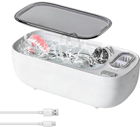 Ultrasonic Cleaner, SGZIOO 50KHz 300ML Ultrasonic Jewellery Cleaner, Portable Rechargeable, Low Noise Ultrasonic Cleaner Machine with 4 Modes for Jewelry Rings Eyeglasses Watches Dentures