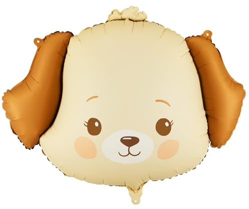 Folienballon Hund 63x48,5cm für Luft oder Helium - Tierballon Hundekopf - Luftballon für Kindergeburtstag Tierparty Welpenparty - Folienluftballon als Partydeko für Feste - Beige Braun