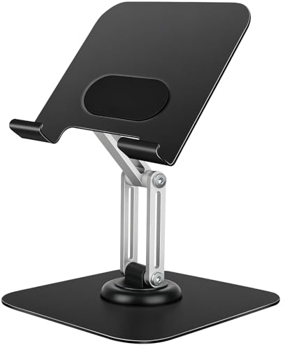 MECHEER 360° Rotating Tablet Stand for Desk, Foldable Tablet & Phone Holder with Stable Aluminum Alloy Support, Ergonomic Height & Angle Adjustable Holder, Portable Tablet Riser for Home & Office