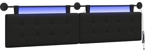 vidaXL Hängendes Kopfteil Mit LED Licht Schwarz Kunstleder, Elegantes, modernes Kopfteil, stylische Wandmontage, Flexibles Design, platzsparend, gemütliche Rückenlehne