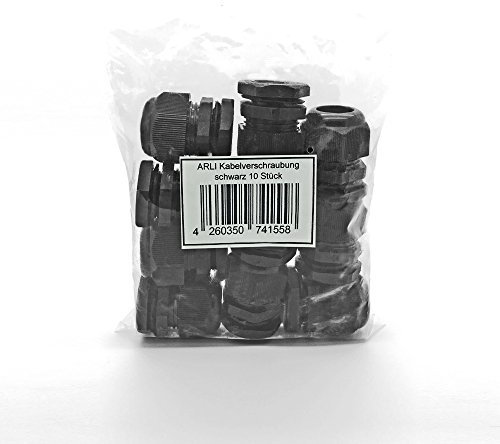 ARLI Kabelverschraubungen M25 x 1,5 mm metrisch IP68 100x M 25 Kabel Verschraubung 14-16 mm schwarz Gegenmutter wasserdicht Kunststoff (100 Stück)