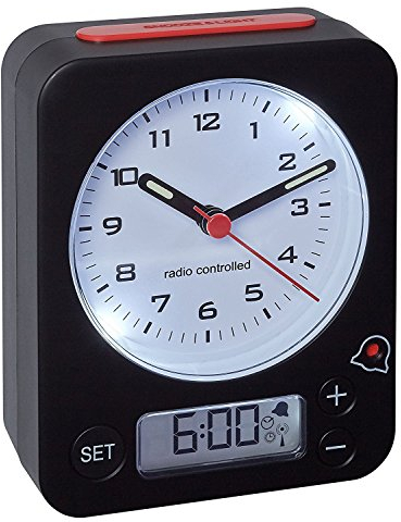 TFA-Dostmann 60.1511 Radiosveglia Combo Sveglia di Viaggio analogica (Nero Rosso con batterie)