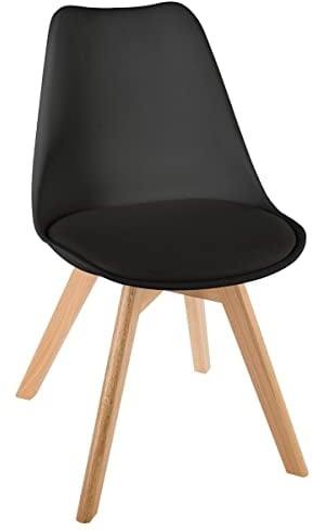 Atmosphera Créateur d'Intérieur - Chaise Baya Noir - Plastique et Hêtre - Salle à Manger, Cuisine, Bureau, Salon - Confortable Coussin Intégré