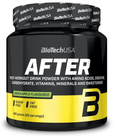 BioTechUSA After | Flavoured Post-Workout Drink Powder | with Amino Acids, Creatine, Vitamins, and Minerals | Sugar-Free | 420g | Green Apple