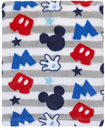 Disney Mickey Mouse Plush Grey, Red, Blue Baby Blanket