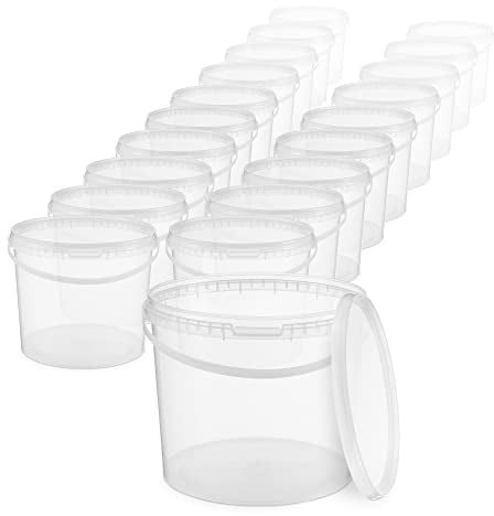 BenBow Secchio con coperchio 5l trasparente 100x 5 litri - sicuro per gli alimenti, stabile, ermetico - secchio di plastica con manico - vuoto