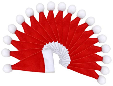 Toyvian 18 pezzi porta posate di natale cappello di natale portabottiglie per vino mini porta cappelli portabicchieri decorazioni per la tavola di Natale