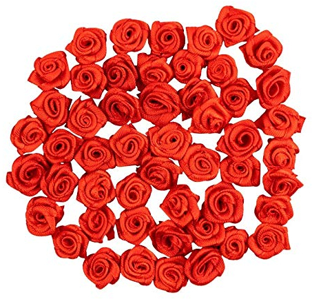 ideen mit herz Lot de 50 Roses en Satin - 1,5 cm - Roses décoratives - Mini Roses en Tissu - Petites têtes de Roses pour Le Bricolage, Les décorations de Table, Les décorations de Mariage (Rouge)