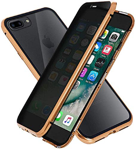 Anti-peep Magnetische Handyhülle für iPhone 7 Plus/ 8 Plus,360 Grad Magnetische Adsorption Metallrahmen Schutzhülle Anti-Spy Gehärtetem Glas Privacy Screen Schutz Case Anti-Spähen Flip Cover,Gold