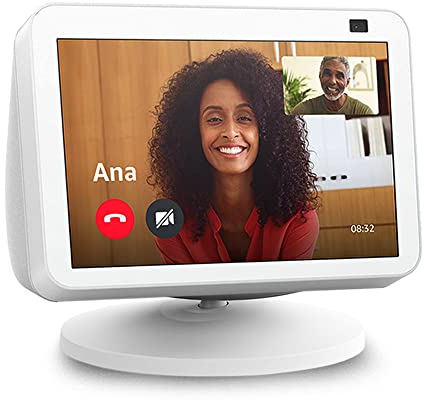 IRONA Adjustable Stand for Echo Show 8 and Echo Show 5 (1st and 2nd Gen), Base Mount Compatible with Amazon Alexa, Built-in Magnet, Swivel and Tilt (White)