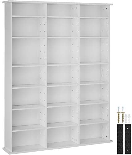 TecTake® Scaffale Verticale per CD/DVD, 18 Ripiani Regolabili, Costruzione Stabile in MDF, Supporto Anticaduta, Bianco Opaco, 105,5 x 19 x 136,5 cm, Per Archivio Libri e Documenti - Bianco Opaco