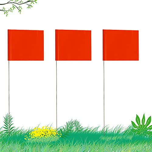 AIEX 5.1×7.6cm 42 Stück Markierungsfahnen Mit 35cm-Stahlmast Vinyl Pfahlflagge Für Industrie Unterirdische Versorgungsunternehmen Landschaftsgestaltung Vermessung Haustiergrenze (Orange)