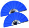 HONSHEN Lot de 2 grands éventails pliables bleus chinois Kung Fu Tai Chi en nylon pour homme et femme Performance, danse, décorations, festival, cadeau (éventail pliable bleu 2p)