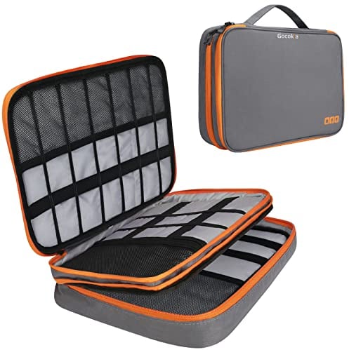Gocokia Reise-Organizer, große Kapazität, Handtasche, Kabel-Organizer, Tasche, wasserdicht, Tragetasche für Laptop, Tablet, Handy, Festplatten, Power – Grau
