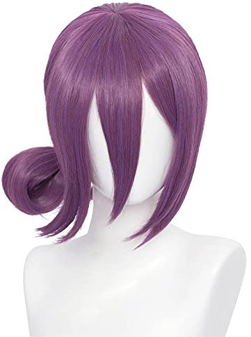 Parrucche per Cosplay Anime Viola Uva Corto per Adulti Costume di Halloween Party Capelli Finti