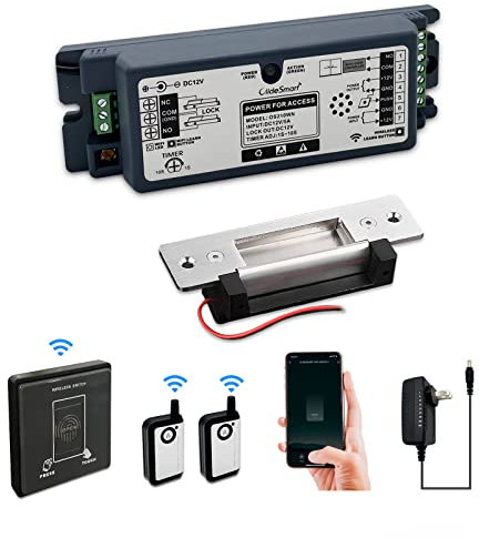 Olide Système de verrouillage de porte électrique 2,4 GHz avec télécommande et application pour smartphone avec bouton d'ouverture sans fil et bouton tactile