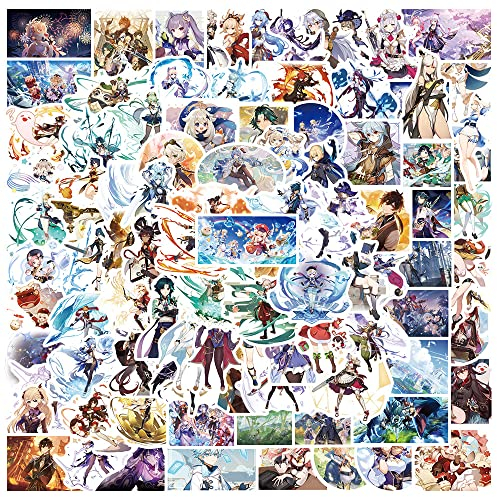 Genshin Impact Game Aufkleber für Laptop(100 PCS),Geschenk für Kinder Teens Erwachsene Jungen,Genshin Impact Anime Wasserdichte Aufkleber für Wasserflaschen,Vinyl Stickers für Scrapbook,Skateboard