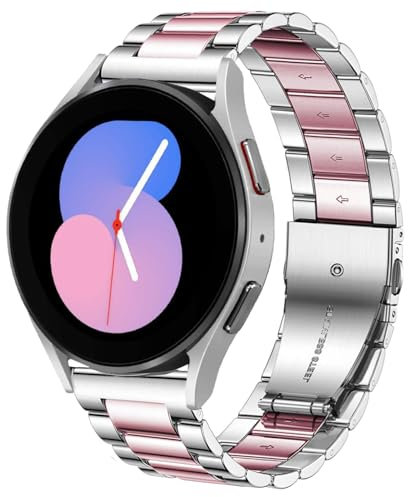 DEALELE Compatible avec Samsung Galaxy Watch 6/6 Classic/5/5 Pro/4/4 Classic/3 41 mm/Active 2, 20 mm Bracelet de rechange en acier inoxydable pour Huawei GT2 42 mm/GT3 42 mm, argent/rose
