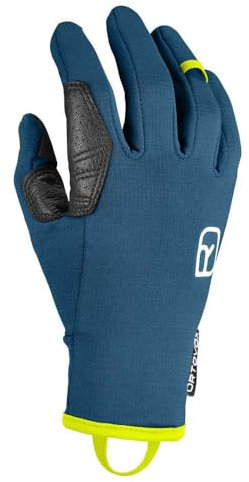 ORTOVOX Fleece Light Glove M - Leichter Fleece-Handschuh mit Smart-Finger und Leder-Handinnenseite für Skitouren - BLAU - Herren - S