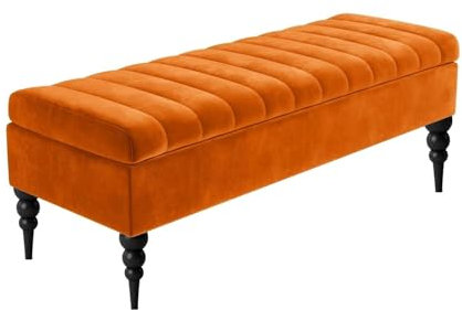 R&M Furnishers Sierra Ottoman storage Box - Plush Velvet Upholstered Storage Ottoman – Velvet Footstool – Rectangle Coffee Table- End of Bed Storage Bench, Shoe Changing Bench