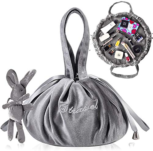 Tyuodna Kosmetiktasche Damen,Kosmetikbeutel mit Kordelzug,Make Up Tasche,Portable Lazy Bag,Kosmetiktasche Groß,Schminktasche Organizer (Grau)