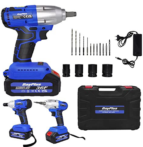 Llave de Impacto, Brushless Pistola de Impacto Bateria, 420Nm Atornillador Impacto con 3,0 Ah Batería, 1/2 pulgada, con 4 tomas de impacto, llave de impacto eléctrica para mantenimiento de equipos