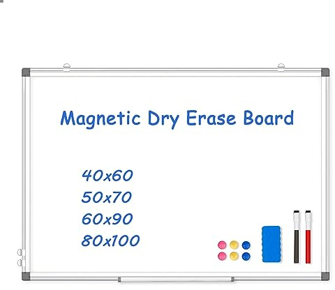 AMUSIGHT Magnetisches Whiteboard, trocken abwischbar für die Wand, 88 x 118 cm, Whiteboard mit Aluminiumrahmen für Büro, Zuhause und Schule, 2 Marker, 1 Stiftablage, 8 Magnete