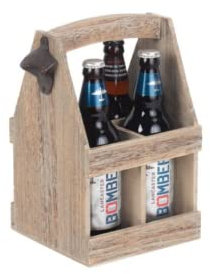 3 x Oak Effect 4 Beer Bottle Carrier With Bottle Opener