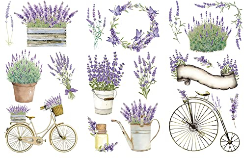 GLOBLELAND 3 fogli Lavanda Tema Decor Trasferimenti 11.8x5.9 pollici Mobili Trasferimento Adesivi Piante Wall Art Decalcomanie per Camera Da Letto Soggiorno Scrivania Tavolo Decorazione