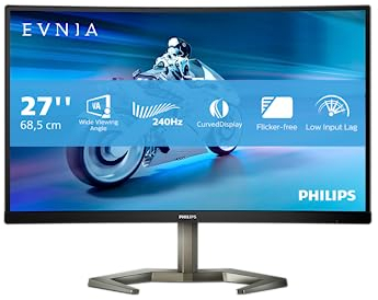 PHILIPS Evnia - 27M1C5200W - 27 Inch FHD Curved Gaming Monitor, VA, 240Hz, 1ms, Low Input Lag, Smart Image HDR, Height adjust (1920 x 1080 @ 240Hz, 300 cd/m², HDMI 2.0 / DP 1.4)