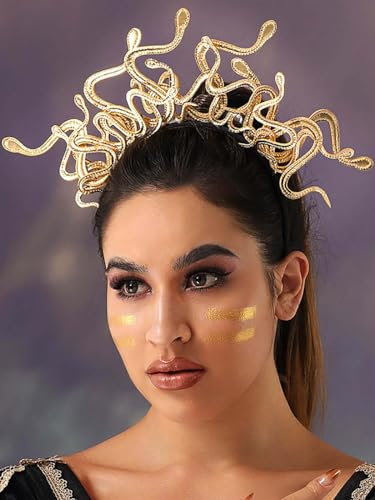 Zoestar Méduse Serpent Bandeau Déesse Grecque Coiffe Halloween Habillage Coiffe Carnaval Fête Costume Accessoires Cheveux pour Femmes et Filles (Doré)