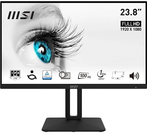 MSI PRO MP242AP Écran bureautique 23'8 Full HD - Dalle IPS 1920 x 1080, 100 Hz, Écran respectueux des yeux, Montage VESA, Haut-parleurs intégrés, ajsutable sur 4 axes - HDMI 1.4, DP 1.2a, D-Sub (VGA)