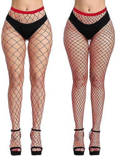 WEANMIX Medias de red con patrón de encaje, mallas de cintura alta para mujer, C19- Red-large+Medium Grid, talla única