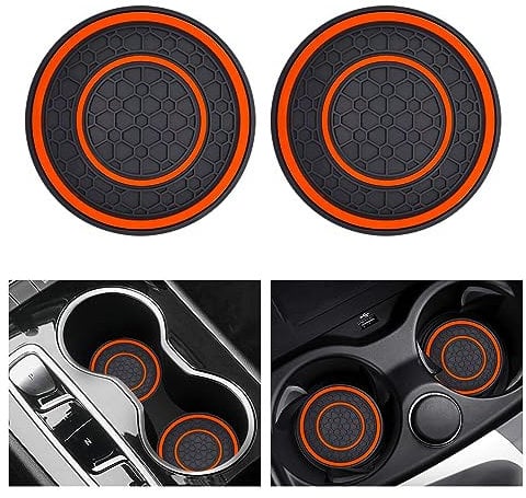 2 PCS Universal Car Cup Coasters, Non-Slip Anti Dust Mats, 2.75 Inch, Suitable for Most Car Interior (Orange)