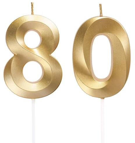 Geburtstagskerzen Zahlen 80, Gold Geburtstag Kerzen, 3D Tortendeko, Geburtstagskerze Kuchendeko für Geburtstag Party, Hochzeiten, Firmenfeiern, Jubiläen kuchen Dekoration, Birthday Candle Nummer 80