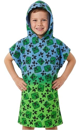 Minecraft Bath Towel with Hood for Kids and Teenagers Changing Robe Absorbent Creeper Poncho Towel for Swimming Bath Shower Beach Holiday Essentials (Multi, 6-9 Years)