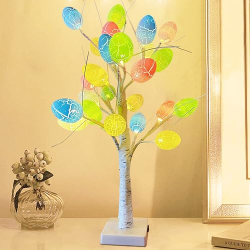 Osterdeko LED Osterbaum, Osterstrauch Baum mit 12 Bunten Ostereier, Osterdeko Outdoor, Ostern Tischdekoration, Osterdekoration Das Licht in Den Birken, Lichterkette Ostern Eier für Innen Deko Frühling