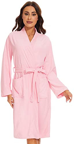 Ymmchy Weicher Bademantel Damen Frottee Morgenmantel Leichte Saunamantel Women Sauna Robe Rosa M