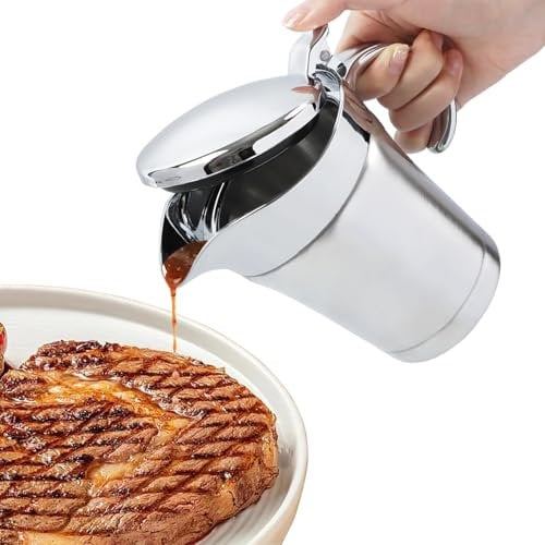 Double Insulated Gravy Boat, 18/8 Stainless Steel Sauce Jug Gravy Boat with Hinged Lid - Ideal for Gravy or Cream at Thanksgiving, Halloween, Christmas, Dishwasher safe (750ML/26 OZ)